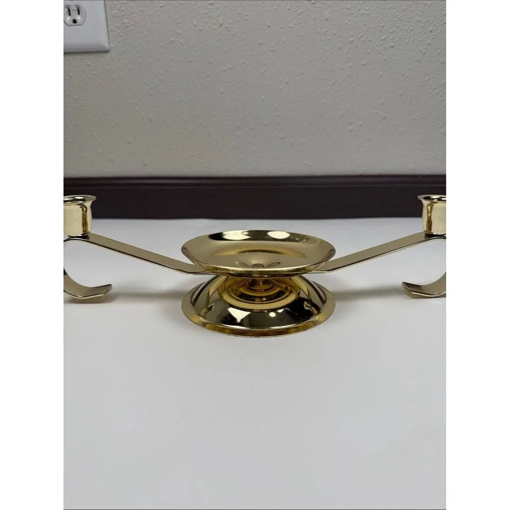 Vintage Metal Glow Brass 3 Arm Candle Holder Centerpiece USA Made Shabby Chic